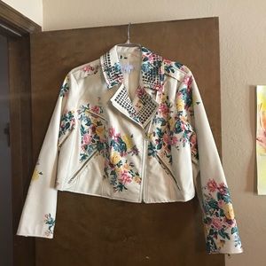 Floral Faux-Leather Moto Jacket